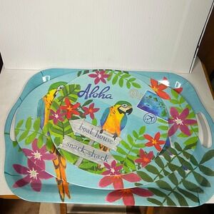 Set of 3 Aloha Parrot Tropical Melamine Trays and Plate